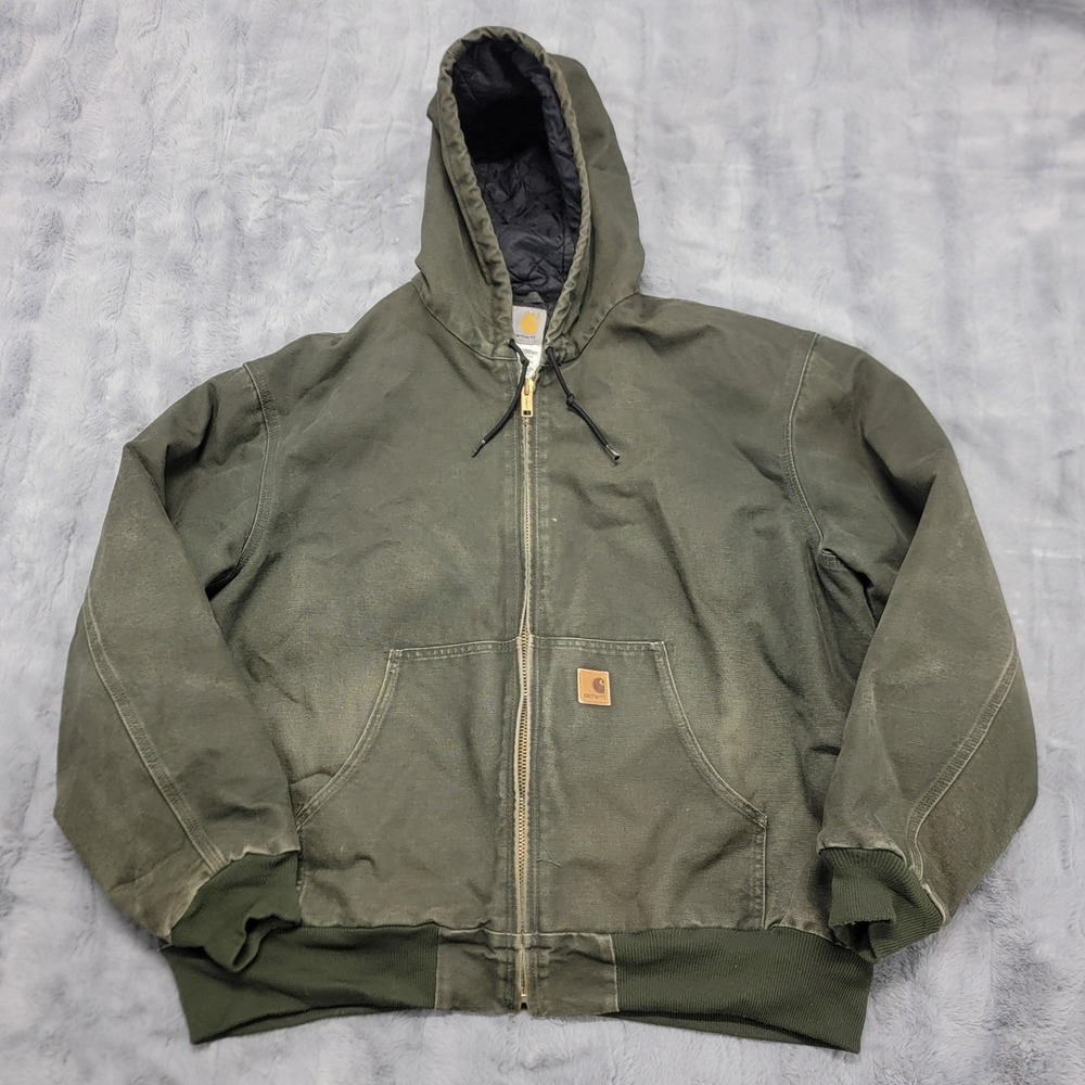 Carhartt Jacket Mens‎ 2XL Green Duck Canvas Hooded Quilted Full Zip J280 MOS